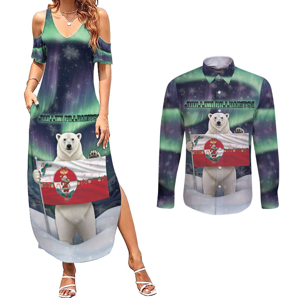 Greenland Christmas Couples Matching Summer Maxi Dress and Long Sleeve Button Shirt Juullimi Pilluaritsi - Wonder Print Shop