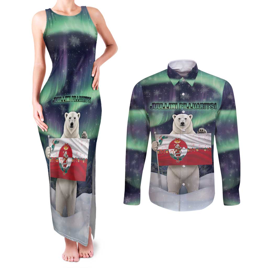 Greenland Christmas Couples Matching Tank Maxi Dress and Long Sleeve Button Shirt Juullimi Pilluaritsi - Wonder Print Shop