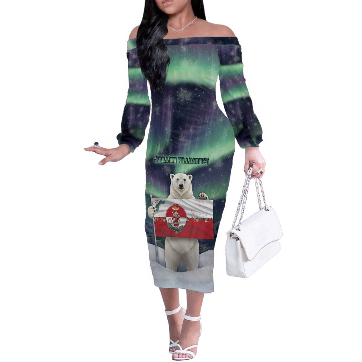 Greenland Christmas Family Matching Off The Shoulder Long Sleeve Dress and Hawaiian Shirt Juullimi Pilluaritsi - Wonder Print Shop