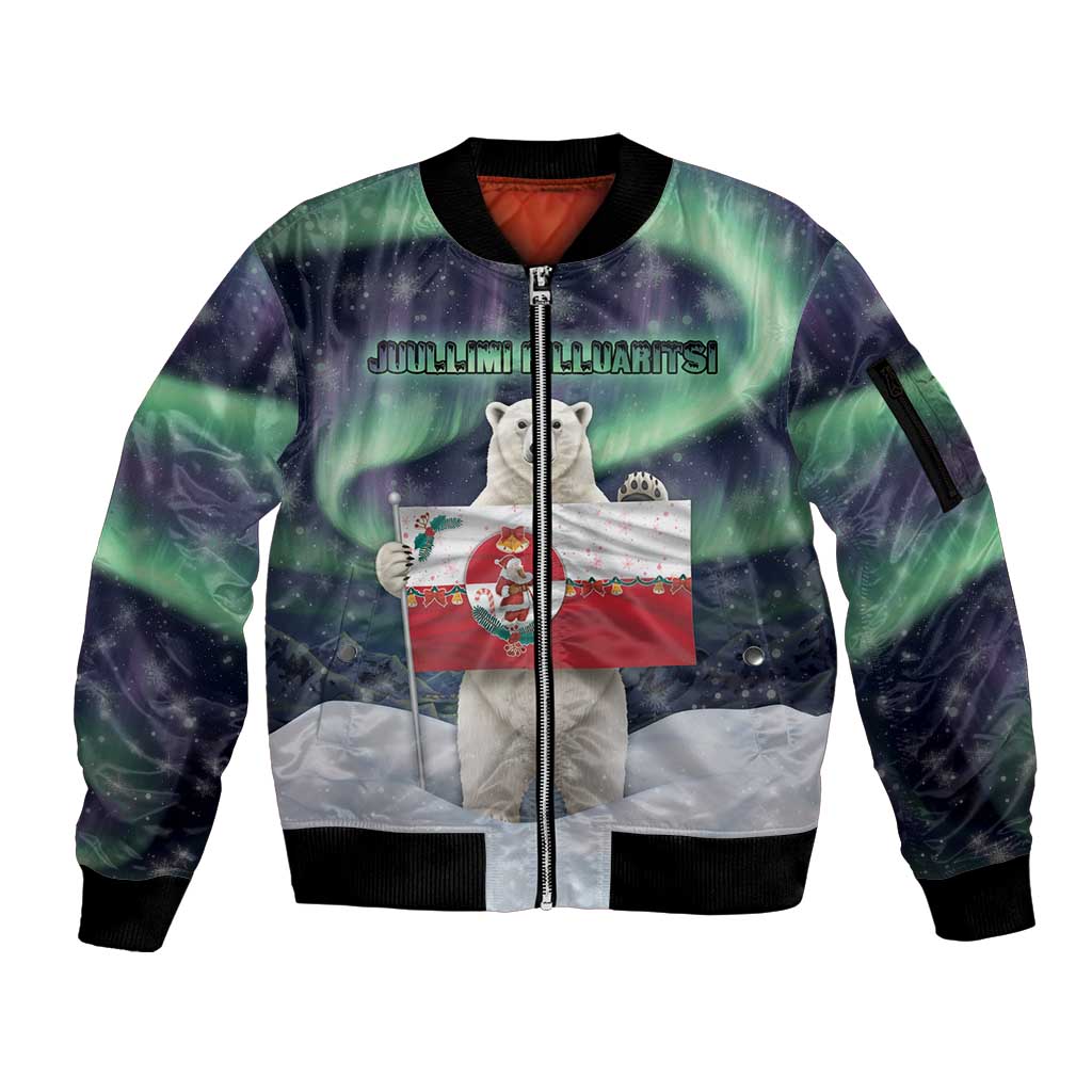 Greenland Christmas Sleeve Zip Bomber Jacket Juullimi Pilluaritsi - Wonder Print Shop