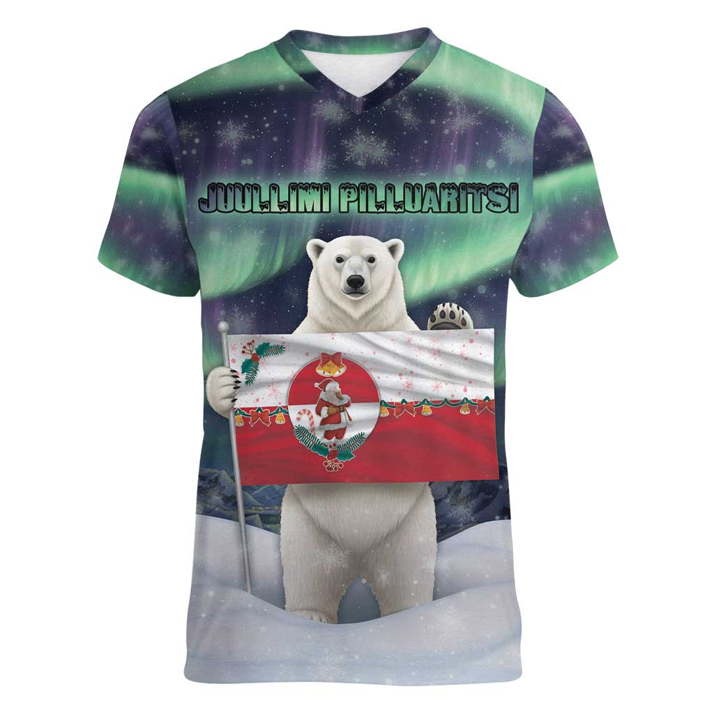Greenland Christmas Women V-Neck T-Shirt Juullimi Pilluaritsi - Wonder Print Shop