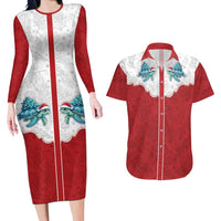 Western Yoke Couples Matching Long Sleeve Bodycon Dress and Hawaiian Shirt Turtle Going Home For Christmas - Wonder Print Shop