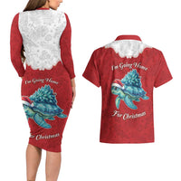 Western Yoke Couples Matching Long Sleeve Bodycon Dress and Hawaiian Shirt Turtle Going Home For Christmas - Wonder Print Shop