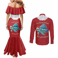 Western Yoke Couples Matching Mermaid Dress and Long Sleeve Button Shirt Turtle Going Home For Christmas - Wonder Print Shop