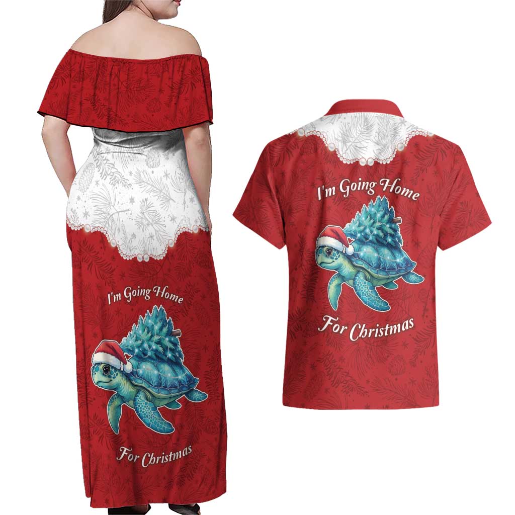 Western Yoke Couples Matching Off Shoulder Maxi Dress and Hawaiian Shirt Turtle Going Home For Christmas - Wonder Print Shop