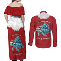 Western Yoke Couples Matching Off Shoulder Maxi Dress and Long Sleeve Button Shirt Turtle Going Home For Christmas - Wonder Print Shop
