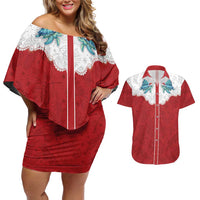 Western Yoke Couples Matching Off Shoulder Short Dress and Hawaiian Shirt Turtle Going Home For Christmas - Wonder Print Shop