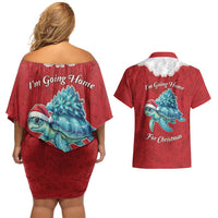 Western Yoke Couples Matching Off Shoulder Short Dress and Hawaiian Shirt Turtle Going Home For Christmas - Wonder Print Shop