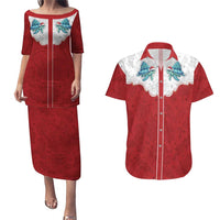 Western Yoke Couples Matching Puletasi and Hawaiian Shirt Turtle Going Home For Christmas - Wonder Print Shop