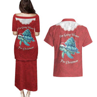 Western Yoke Couples Matching Puletasi and Hawaiian Shirt Turtle Going Home For Christmas - Wonder Print Shop