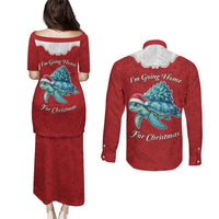 Western Yoke Couples Matching Puletasi and Long Sleeve Button Shirt Turtle Going Home For Christmas - Wonder Print Shop