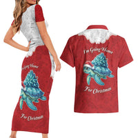 Western Yoke Couples Matching Short Sleeve Bodycon Dress and Hawaiian Shirt Turtle Going Home For Christmas - Wonder Print Shop