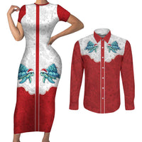 Western Yoke Couples Matching Short Sleeve Bodycon Dress and Long Sleeve Button Shirt Turtle Going Home For Christmas - Wonder Print Shop