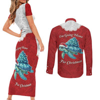 Western Yoke Couples Matching Short Sleeve Bodycon Dress and Long Sleeve Button Shirt Turtle Going Home For Christmas - Wonder Print Shop