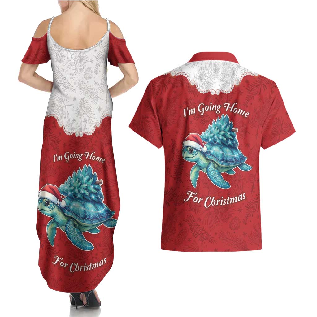 Western Yoke Couples Matching Summer Maxi Dress and Hawaiian Shirt Turtle Going Home For Christmas - Wonder Print Shop