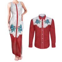 Western Yoke Couples Matching Tank Maxi Dress and Long Sleeve Button Shirt Turtle Going Home For Christmas - Wonder Print Shop