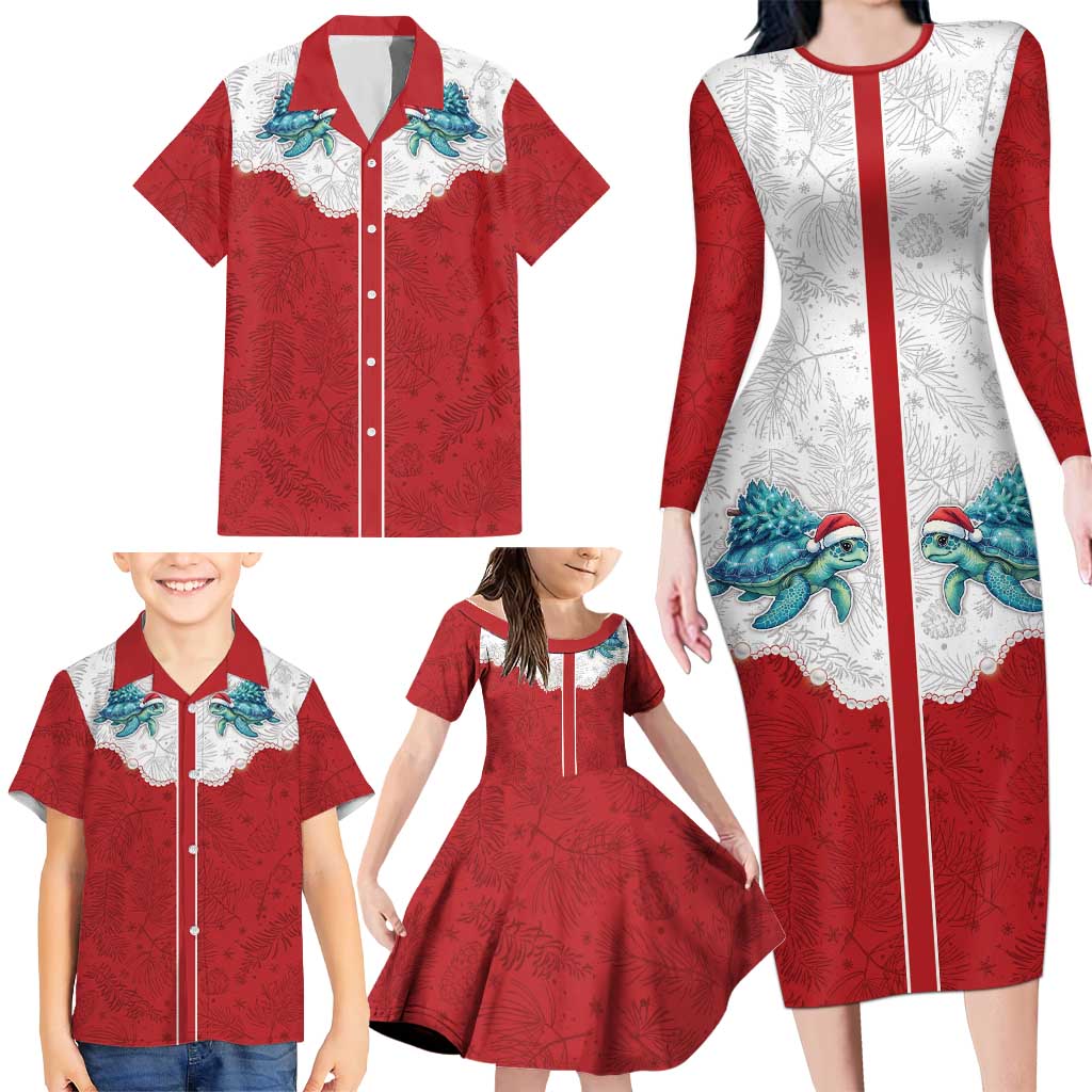 Western Yoke Family Matching Long Sleeve Bodycon Dress and Hawaiian Shirt Turtle Going Home For Christmas - Wonder Print Shop