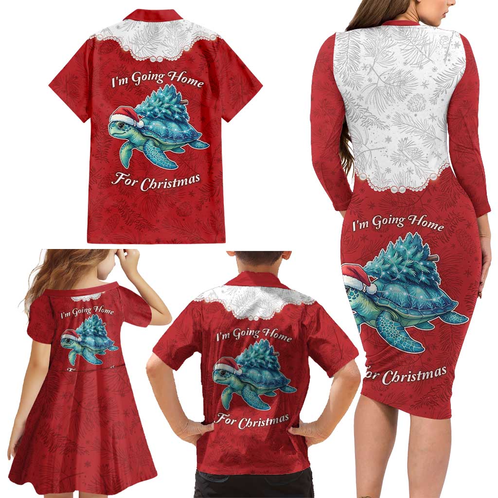 Western Yoke Family Matching Long Sleeve Bodycon Dress and Hawaiian Shirt Turtle Going Home For Christmas - Wonder Print Shop