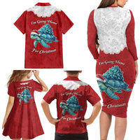 Western Yoke Family Matching Long Sleeve Bodycon Dress and Hawaiian Shirt Turtle Going Home For Christmas - Wonder Print Shop