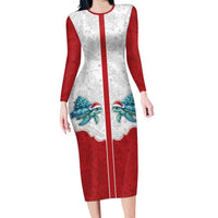 Western Yoke Family Matching Long Sleeve Bodycon Dress and Hawaiian Shirt Turtle Going Home For Christmas - Wonder Print Shop