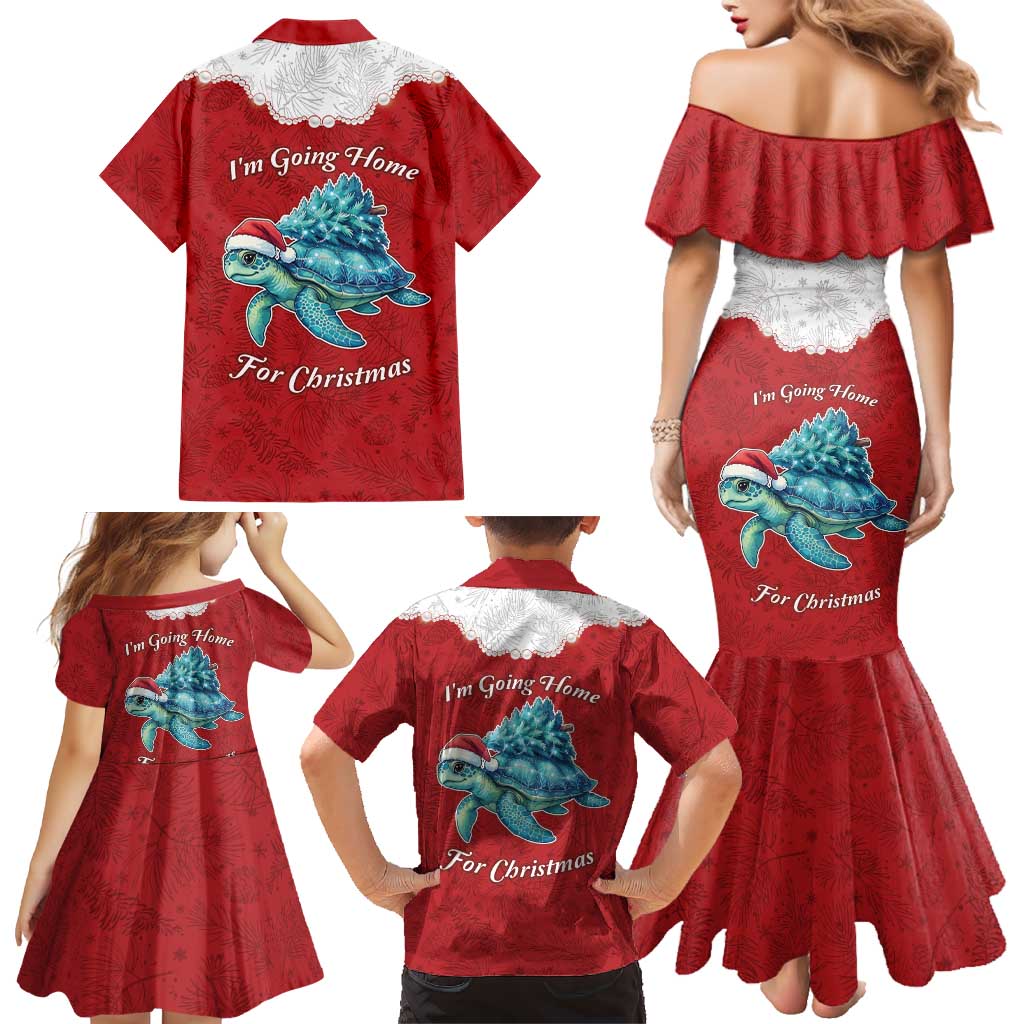 Western Yoke Family Matching Mermaid Dress and Hawaiian Shirt Turtle Going Home For Christmas - Wonder Print Shop
