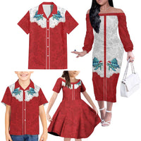 Western Yoke Family Matching Off The Shoulder Long Sleeve Dress and Hawaiian Shirt Turtle Going Home For Christmas - Wonder Print Shop