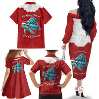 Western Yoke Family Matching Off The Shoulder Long Sleeve Dress and Hawaiian Shirt Turtle Going Home For Christmas - Wonder Print Shop