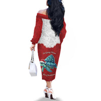 Western Yoke Family Matching Off The Shoulder Long Sleeve Dress and Hawaiian Shirt Turtle Going Home For Christmas - Wonder Print Shop