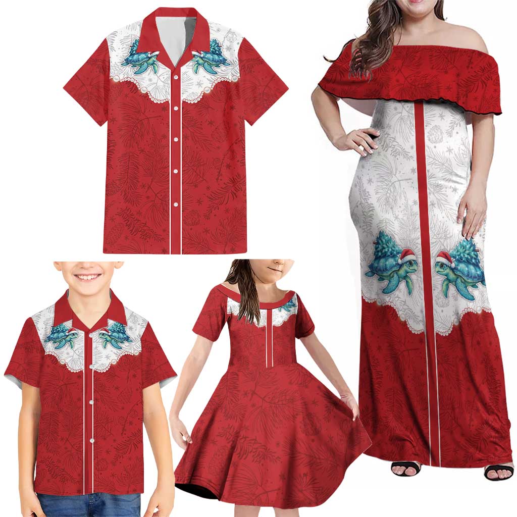 Western Yoke Family Matching Off Shoulder Maxi Dress and Hawaiian Shirt Turtle Going Home For Christmas - Wonder Print Shop