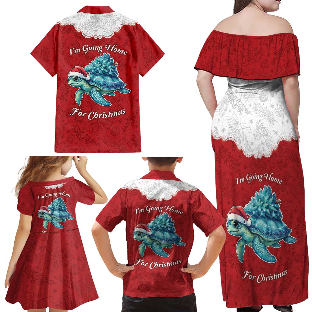 Western Yoke Family Matching Off Shoulder Maxi Dress and Hawaiian Shirt Turtle Going Home For Christmas - Wonder Print Shop