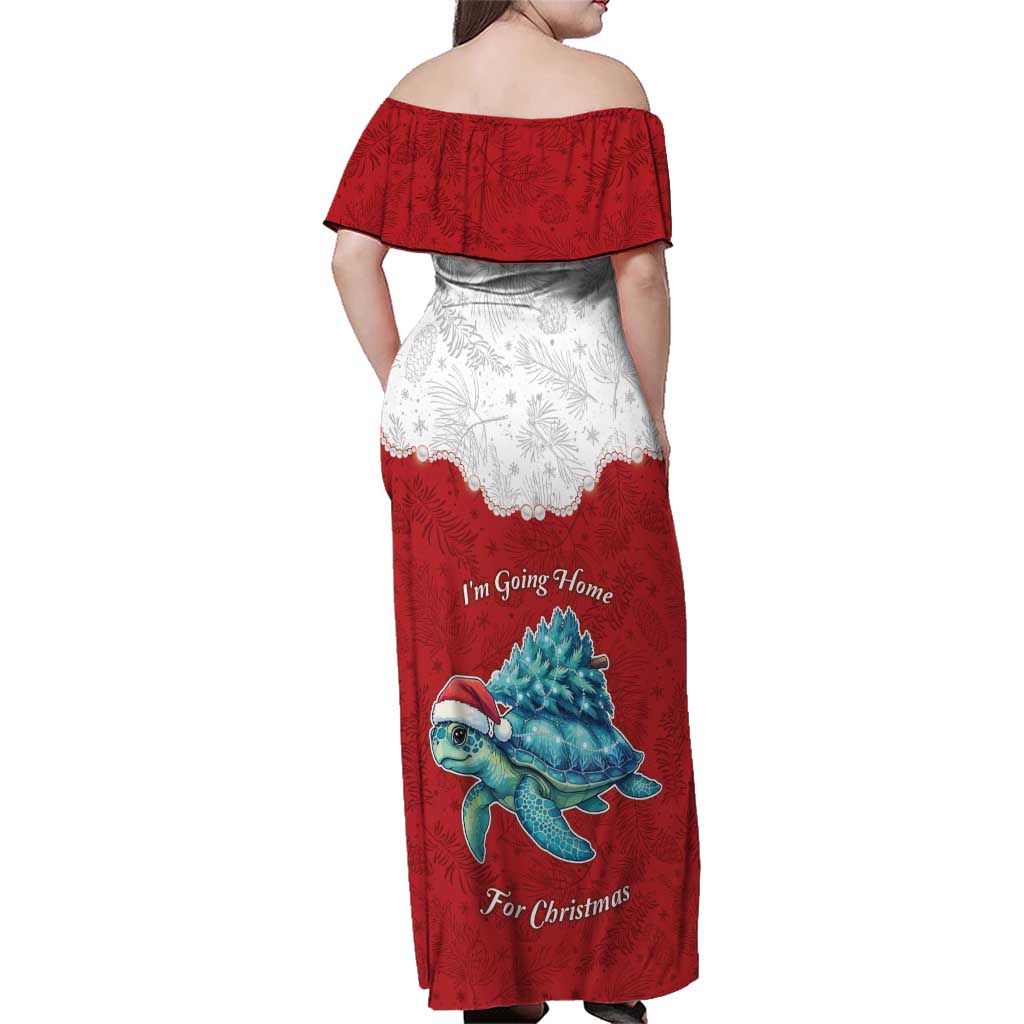 Western Yoke Family Matching Off Shoulder Maxi Dress and Hawaiian Shirt Turtle Going Home For Christmas - Wonder Print Shop