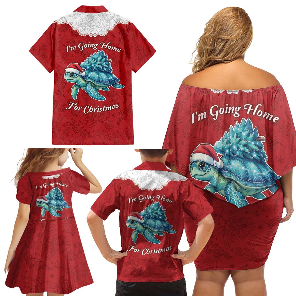Western Yoke Family Matching Off Shoulder Short Dress and Hawaiian Shirt Turtle Going Home For Christmas - Wonder Print Shop