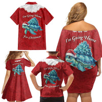 Western Yoke Family Matching Off Shoulder Short Dress and Hawaiian Shirt Turtle Going Home For Christmas - Wonder Print Shop