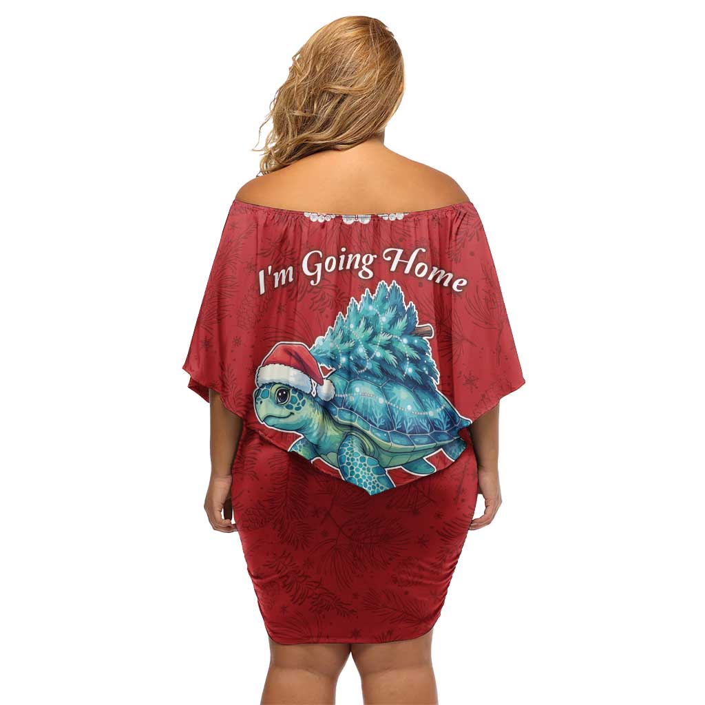 Western Yoke Family Matching Off Shoulder Short Dress and Hawaiian Shirt Turtle Going Home For Christmas - Wonder Print Shop