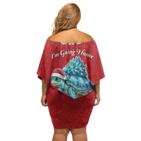 Western Yoke Family Matching Off Shoulder Short Dress and Hawaiian Shirt Turtle Going Home For Christmas - Wonder Print Shop