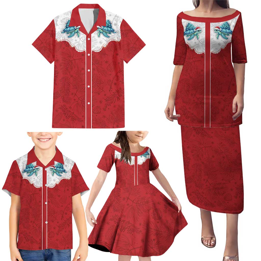 Western Yoke Family Matching Puletasi and Hawaiian Shirt Turtle Going Home For Christmas - Wonder Print Shop
