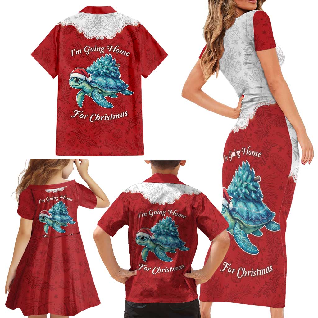 Western Yoke Family Matching Short Sleeve Bodycon Dress and Hawaiian Shirt Turtle Going Home For Christmas - Wonder Print Shop