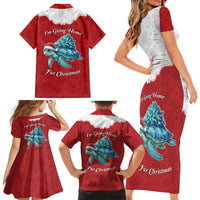 Western Yoke Family Matching Short Sleeve Bodycon Dress and Hawaiian Shirt Turtle Going Home For Christmas - Wonder Print Shop