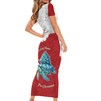Western Yoke Family Matching Short Sleeve Bodycon Dress and Hawaiian Shirt Turtle Going Home For Christmas - Wonder Print Shop
