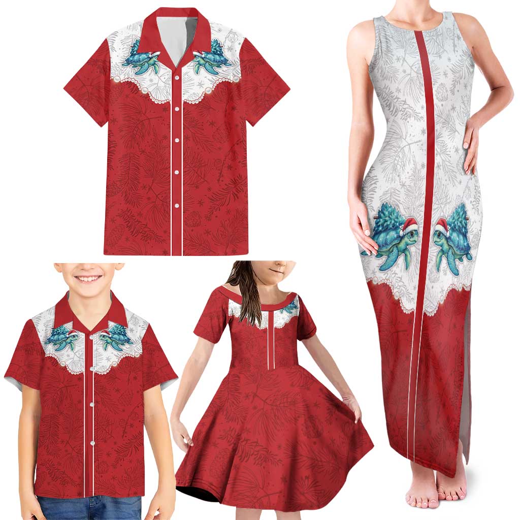Western Yoke Family Matching Tank Maxi Dress and Hawaiian Shirt Turtle Going Home For Christmas - Wonder Print Shop