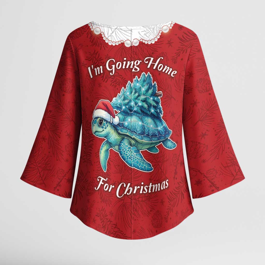 Western Yoke Kimono Sleeve Blouse Turtle Going Home For Christmas - Wonder Print Shop