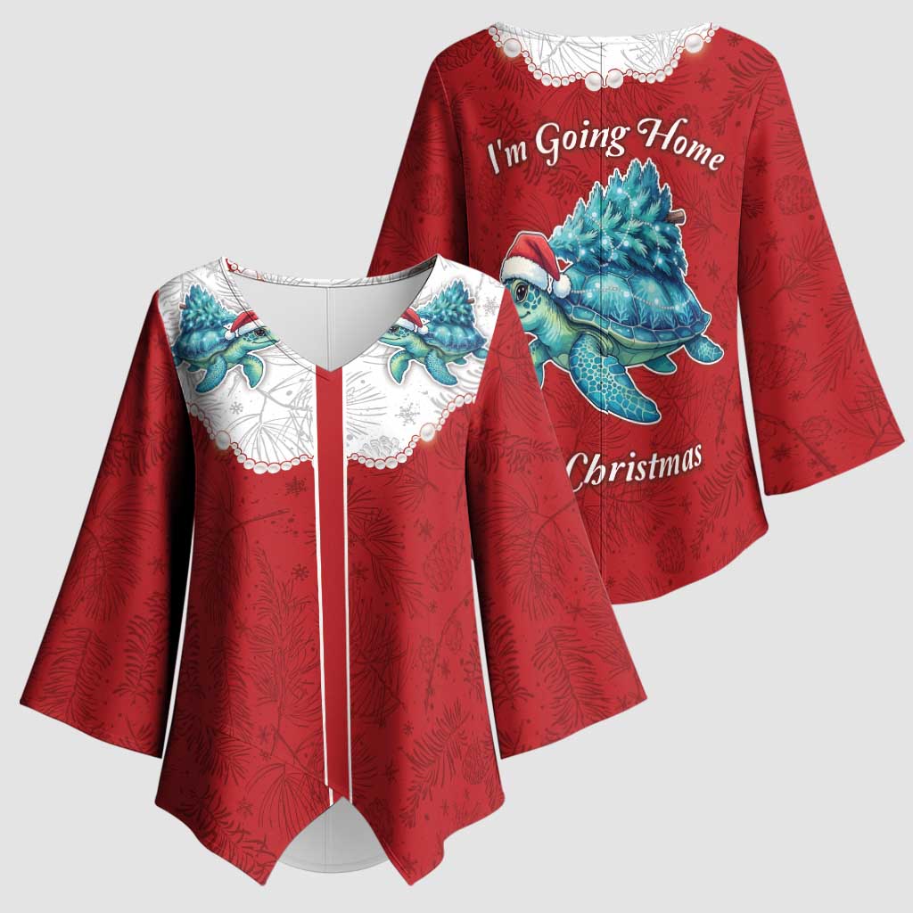 Western Yoke Kimono Sleeve Blouse Turtle Going Home For Christmas - Wonder Print Shop