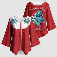 Western Yoke Kimono Sleeve Blouse Turtle Going Home For Christmas - Wonder Print Shop