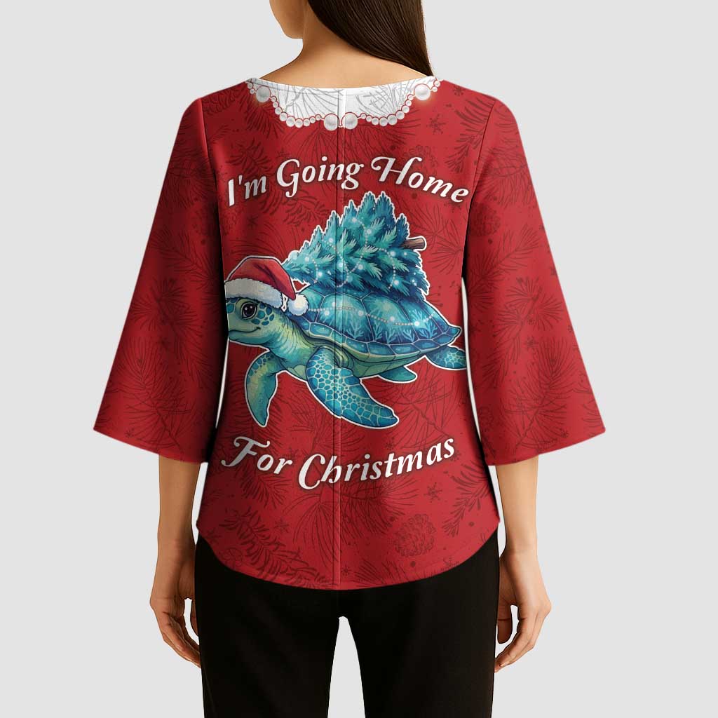 Western Yoke Kimono Sleeve Blouse Turtle Going Home For Christmas - Wonder Print Shop