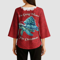 Western Yoke Kimono Sleeve Blouse Turtle Going Home For Christmas - Wonder Print Shop