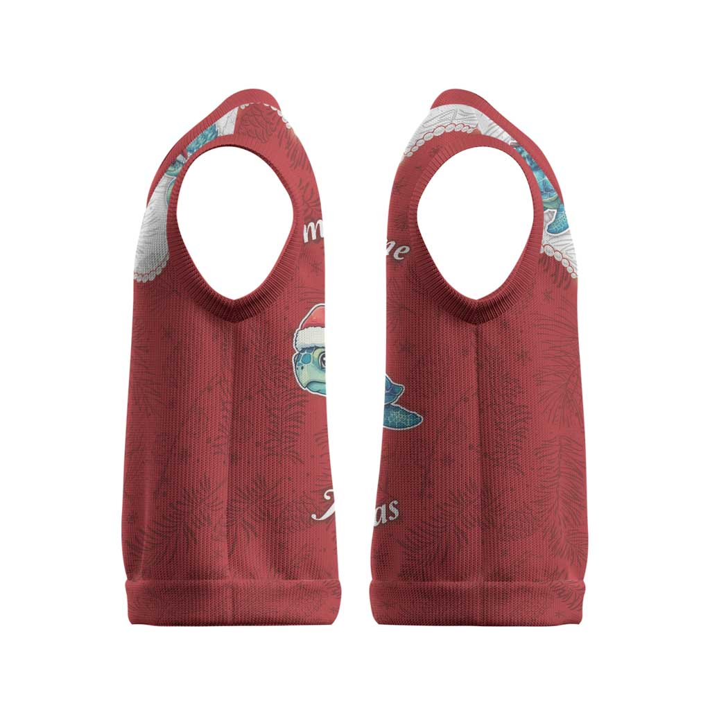 Western Yoke Christmas Knitted V-Neck Vest Turtle Going Home For Christmas - Wonder Print Shop