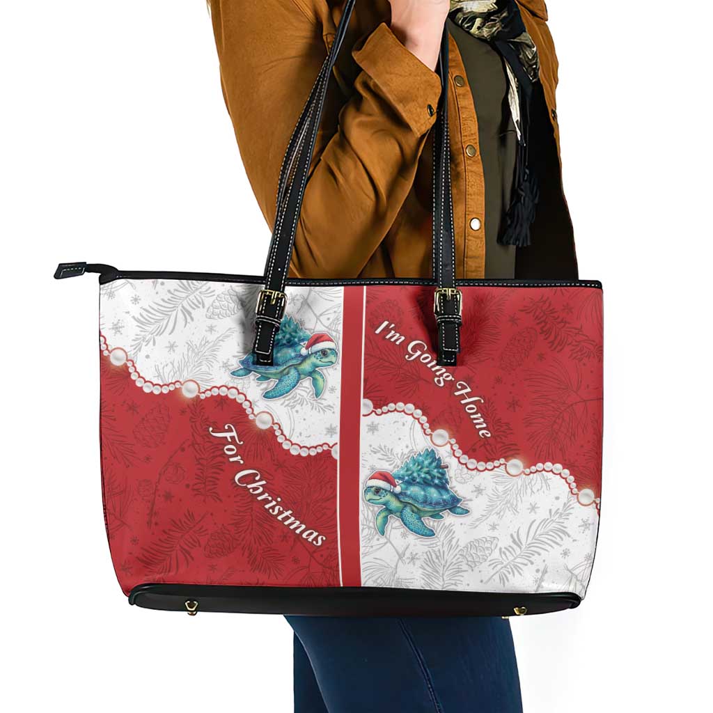 Western Yoke Leather Tote Bag Turtle Going Home For Christmas - Wonder Print Shop