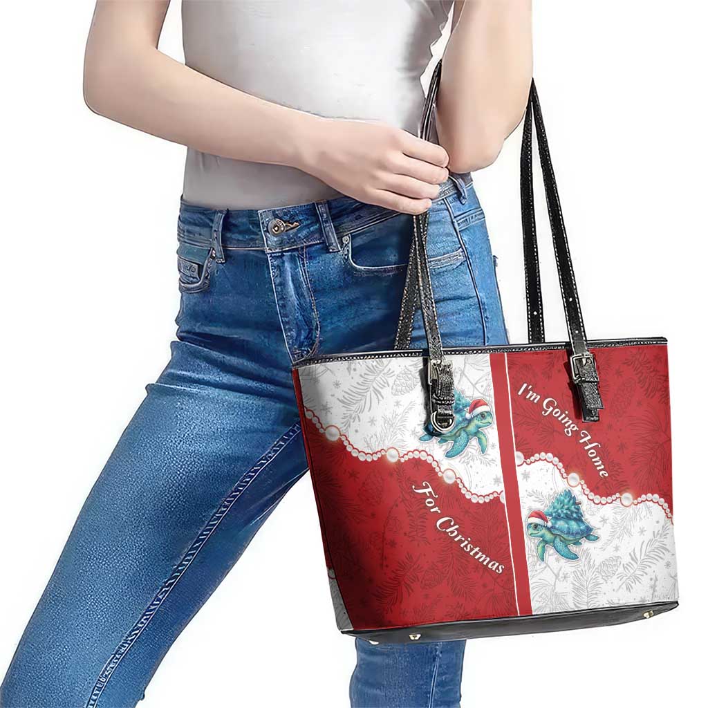 Western Yoke Leather Tote Bag Turtle Going Home For Christmas - Wonder Print Shop