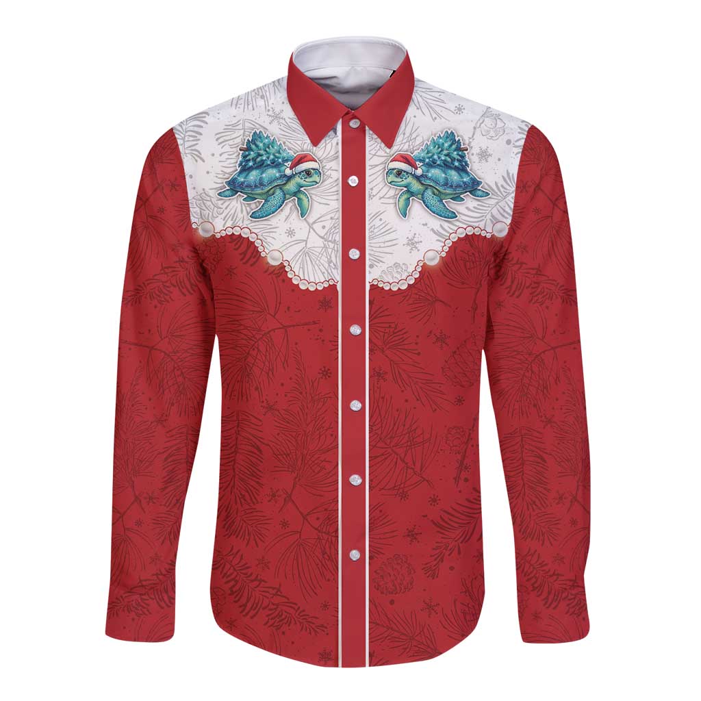 Western Yoke Long Sleeve Button Shirt Turtle Going Home For Christmas - Wonder Print Shop