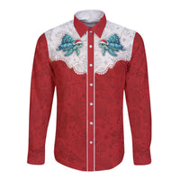 Western Yoke Long Sleeve Button Shirt Turtle Going Home For Christmas - Wonder Print Shop